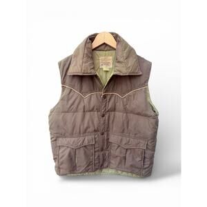 Vintage Western Wear Down Puffer Vest Brown Snap Front Mens L